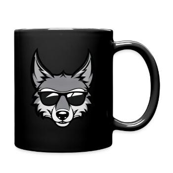 Cooler Cartoon Wolf mit Sonnenbrille - Tasse einfarbig - Schwarz - Rechts