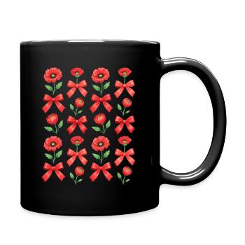 Mohnblume Schleife für Damen - Tasse einfarbig - Schwarz - Rechts