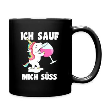 Ich sauf mich süss Einhorn mit Wein - Tasse einfarbig - Schwarz - Rechts