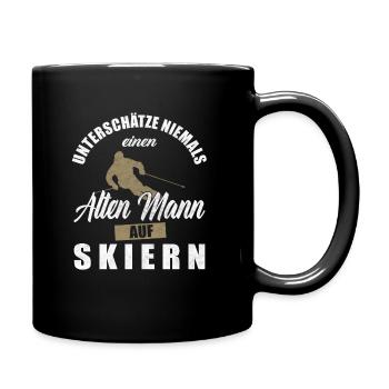 Unterschätze Niemals Einen Alten Mann Auf Skiern - Tasse einfarbig - Schwarz - Rechts