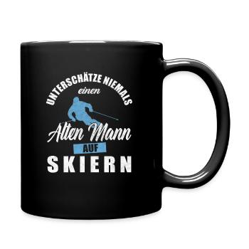 Unterschätze Niemals Einen Alten Mann Auf Skiern - Tasse einfarbig - Schwarz - Rechts