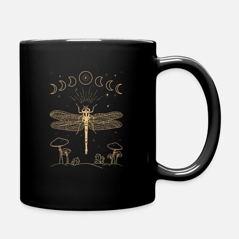 Cottagecore Ästhetik Goblincore Libelle Pilze Mond - Tasse einfarbig - Schwarz