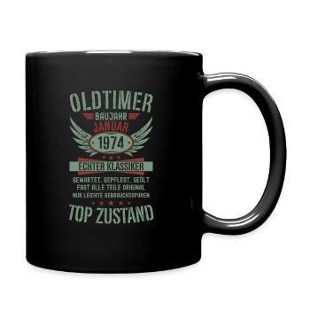 Oldtimer Januar 1974 Geboren Jahrgang Geburtstag - Tasse einfarbig - Schwarz - Rechts