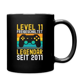 11. Geburtstag Level 11 Freigeschaltet Gamer 2011 - Tasse einfarbig - Schwarz - Rechts