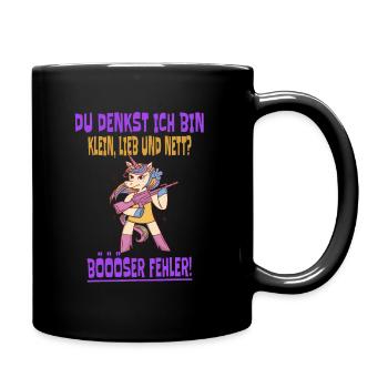 Einhorn Du Denkst Ich Bin Klein Lieb Und Nett - Tasse einfarbig - Schwarz - Rechts