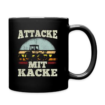 Attacke mit Kacke Traktor Bauer - Lustiger Spruch - Tasse einfarbig - Schwarz - Rechts