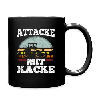 Attacke mit Kacke Traktor Bauer - Lustiger Spruch - Tasse einfarbig - Schwarz - Rechts