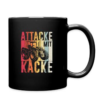 Attacke mit Kacke Traktor Bauer - Lustiger Spruch - Tasse einfarbig - Schwarz - Rechts
