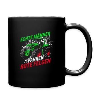 Echte Männer fahren rote Felgen Landwirt Traktor - Tasse einfarbig - Schwarz - Rechts