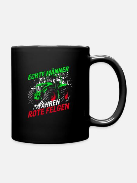 Echte Männer fahren rote Felgen Landwirt Traktor - Tasse einfarbig - Schwarz