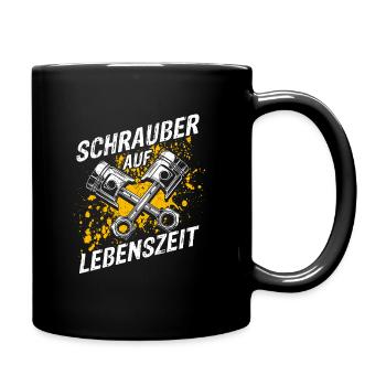 Schrauber Auf Lebenszeit - KFZ Werkstatt Spruch Tu - Tasse einfarbig - Schwarz - Rechts
