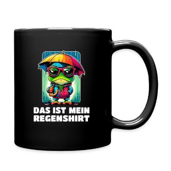 Frosch im Regen mit lustigem Spruch - Tasse einfarbig - Schwarz - Rechts