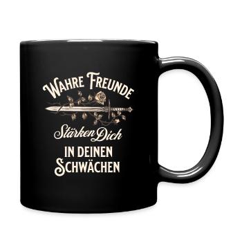 Spruch über Wahre Freunde - Tasse einfarbig - Schwarz - Rechts