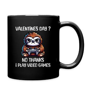 Funny Sloth Gamer Valentine's Day? No thank you - Full Colour Mug - black - Right