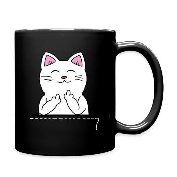 Mug drôle de doigt moyen de chat - Mug uni - noir - Droite
