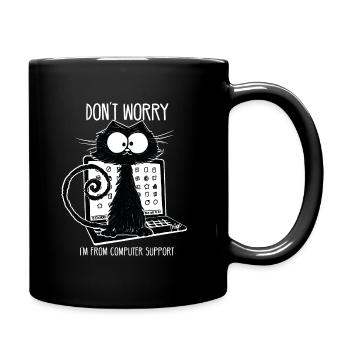 Schwarze Katze Lustiger Spruch Computer Support - Tasse einfarbig - Schwarz - Rechts