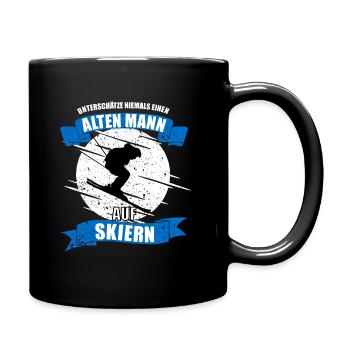 Alter Mann auf Skiern - Tasse einfarbig - Schwarz - Rechts
