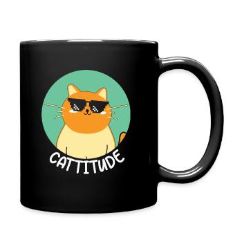 Cattitude Cat Funny Animal Puns - Tasse einfarbig - Schwarz - Rechts