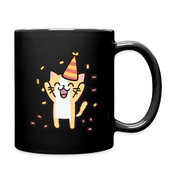 Feiernde Katze süß Geschenkidee Party - Tasse einfarbig - Schwarz - Rechts