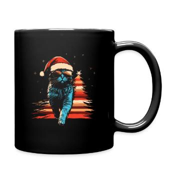 Russisch Blau Katze Weihnachtsmütze Sonnenbrille - Tasse einfarbig - Schwarz - Rechts
