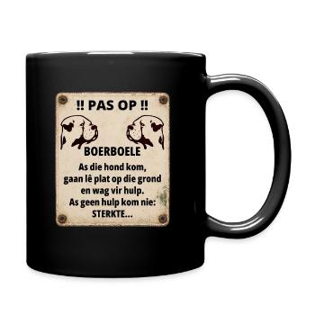 Boerboel Warnschild – Humor mit Biss - Tasse einfarbig - Schwarz - Rechts