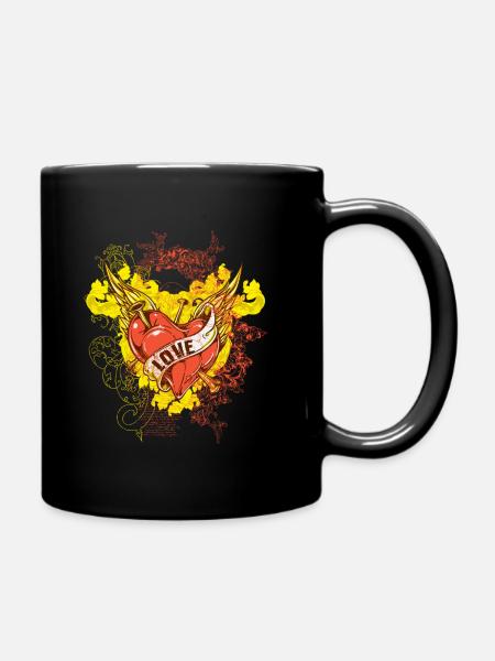 love heart wings valentines gift idea - Full Colour Mug - black