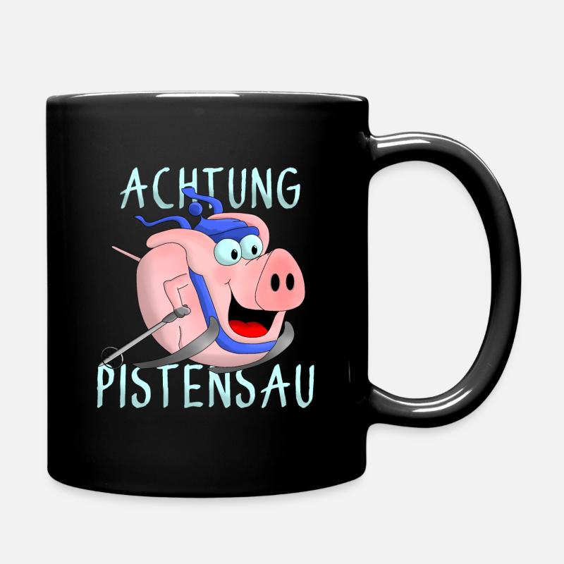 Achtung Pistensau - Tasse einfarbig - Schwarz