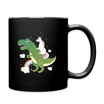 Unicorn Riding On Dinosaur - Full Colour Mug - black - Right