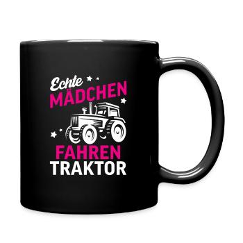 Echte Mädchen fahren Traktor - Tasse einfarbig - Schwarz - Rechts
