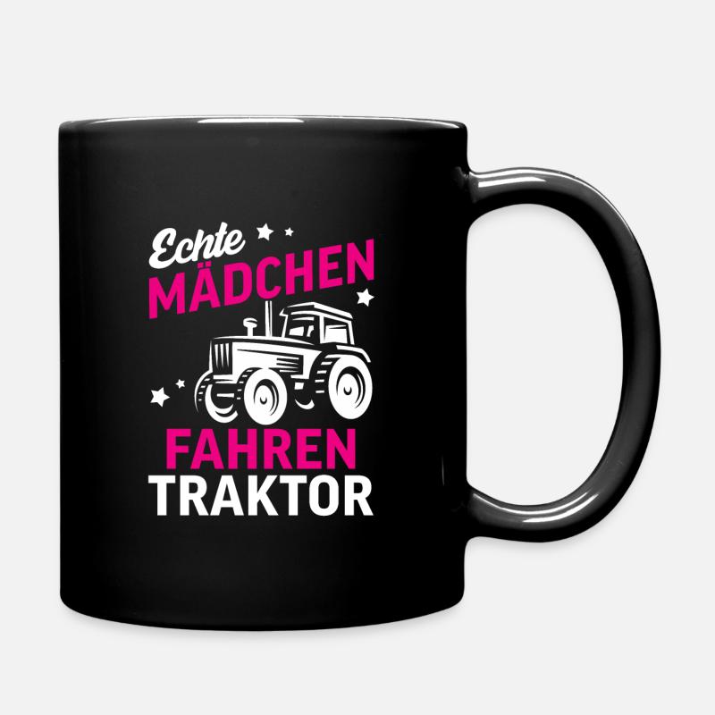 Echte Mädchen fahren Traktor - Tasse einfarbig - Schwarz