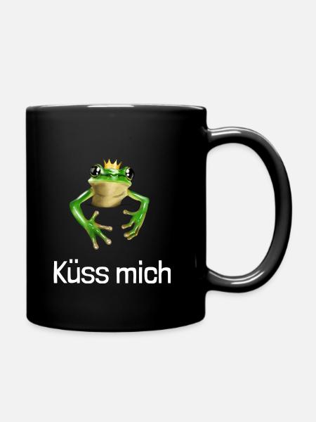 Kleiner süßer Frosch - Küss mich - Tasse einfarbig - Schwarz