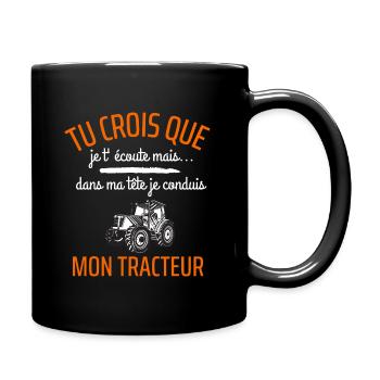 t shirt tracteur humour tracteur cadeau - Mug uni - noir - Droite