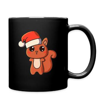 Süßes Eichhörnchen mit Weihnachtsmütze - Tasse einfarbig - Schwarz - Rechts