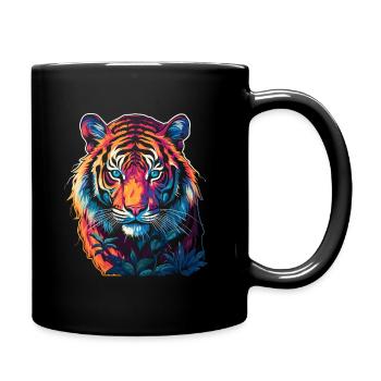 Tiger in neon look - close up - Full Colour Mug - black - Right