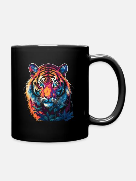 Tiger im Neon-Look - close up - Tasse einfarbig - Schwarz