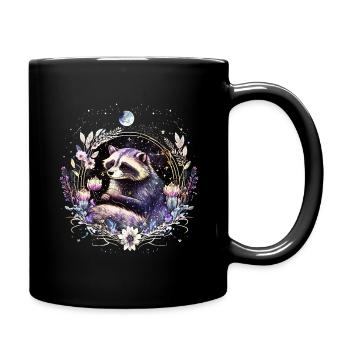 Kleiner Waschbär, Mond, Blumen, Sterne, Tiere, - Tasse einfarbig - Schwarz - Rechts