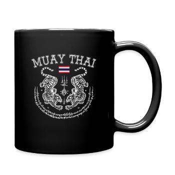 Muay Thai Tiger Thailand Kickboxen Kampfkunst - Tasse einfarbig - Schwarz - Rechts