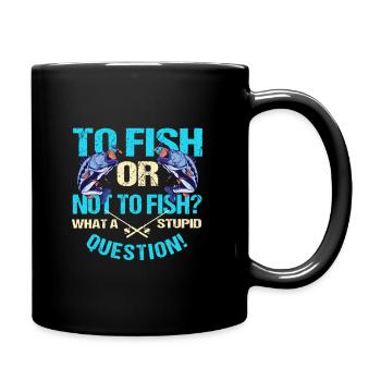 Lustiges Fischen und Angel Motiv, witzige Sprüche - Tasse einfarbig - Schwarz - Rechts