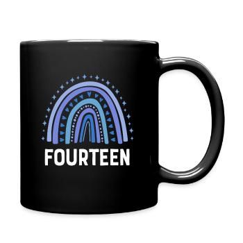 Blue Rainbow Fourteen years 14th birthday - Full Colour Mug - black - Right