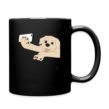 Dog taking selfie with cell phone in paw - Funny dog - Full Colour Mug - black - Right