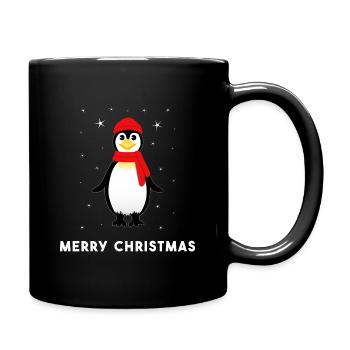 Pinguin Merry Christmas Frohe Weihnachten - Tasse einfarbig - Schwarz - Rechts