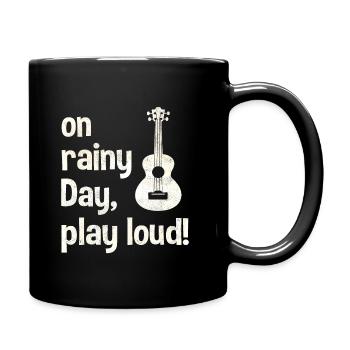 Ukulele: on rainy day, play loud! - Full Colour Mug - black - Right