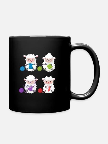 Stricken Häkeln Handarbeiten Cartoon Süße Schafe - Tasse einfarbig - Schwarz
