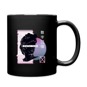 Vaporwave digitale Liebe mit japanischen Zeichen - Tasse einfarbig - Schwarz - Rechts