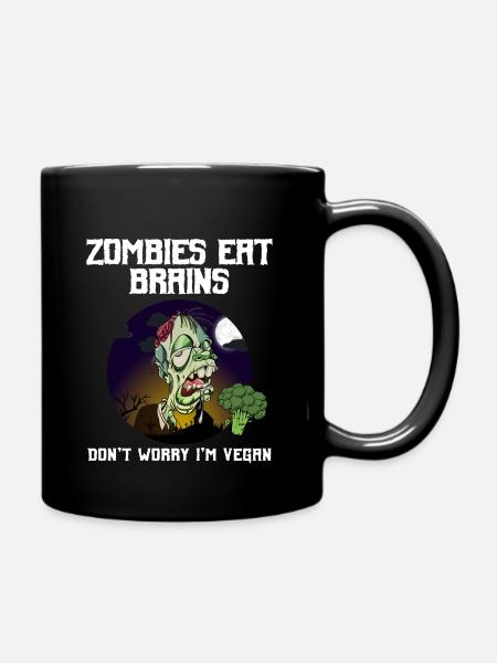 Zombies Eat Brains Don't Worry I'm Vegan - Full Colour Mug - black