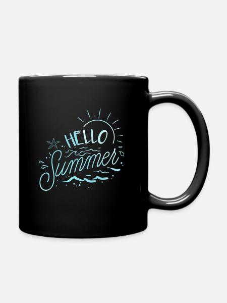 Hello Summer Sun Hot Vacation Beach - Full Colour Mug - black