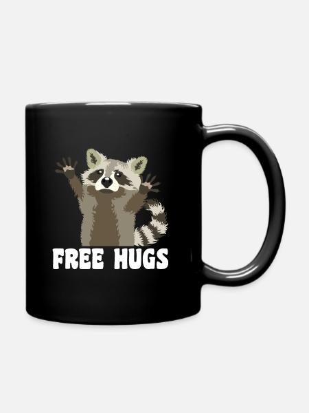 Free Hugs Waschbär Spruch - Tasse einfarbig - Schwarz