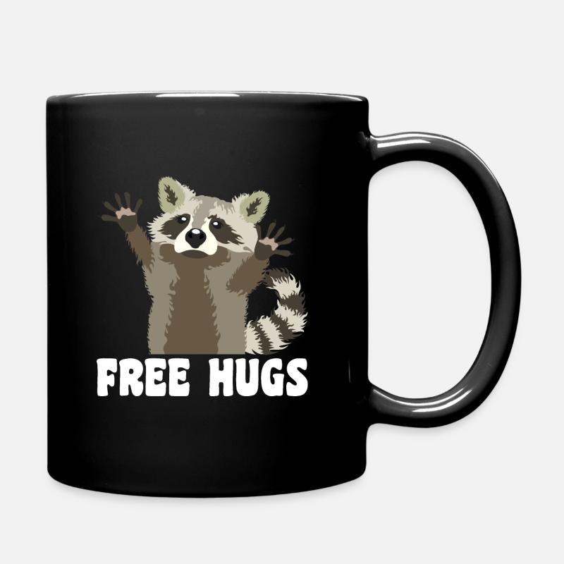 Free Hugs Waschbär Spruch - Tasse einfarbig - Schwarz