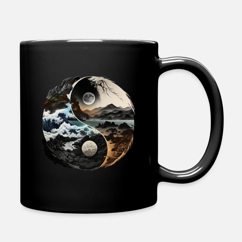 Ying et Yang Nature Design Montagnes Vagues de la goutte de mer - Mug uni - noir
