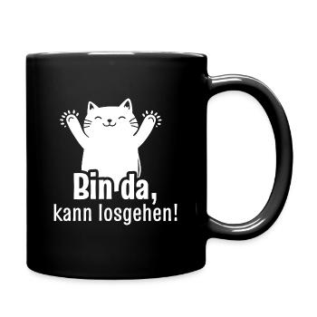 Kawaii Katze | Bin da, kann losgehen! - Tasse einfarbig - Schwarz - Rechts